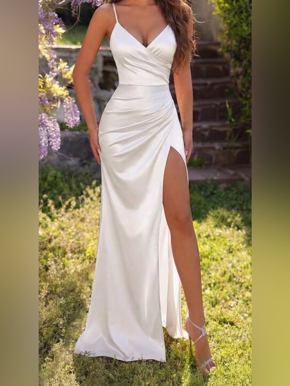 Satin Ivory/white Slip Dress with Split, depending on night short train